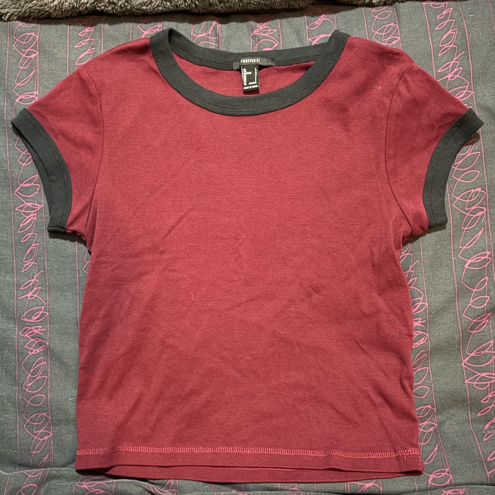 Forever 21 Burgundy and Black Ringer Tee
